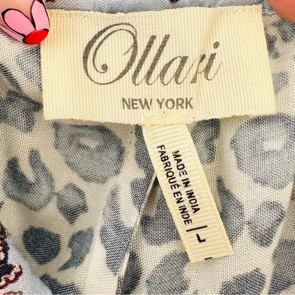 Ollari Anthropologie Leopard Print Tassel Lightweight Boho Tapered Pants - Picture 9 of 10